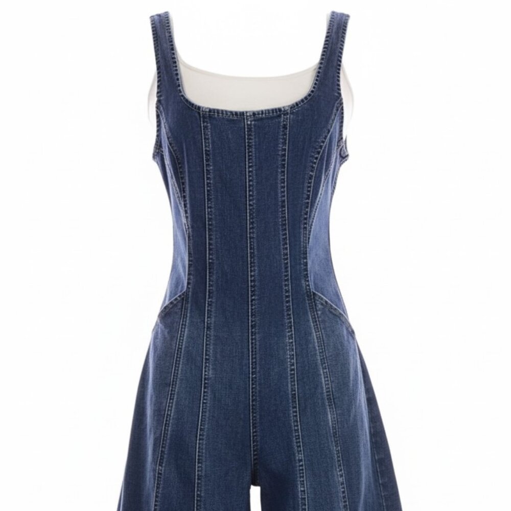 ✨ WE THE FREE Lovers Lane Cropped Denim Jumpsuit Boho Festival Retro Sz Small ✨ - Picture 7 of 15